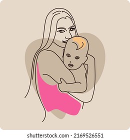 mother and daughter love illustration, Mother hugs little daughter. Vector illustration about love for social media templates, wallpapers, fabric designs, posters,