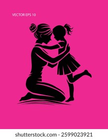 Mother and Daughter Loving Moment Silhouette Vector