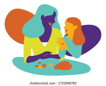 Mother and daughter make sweets on vacation