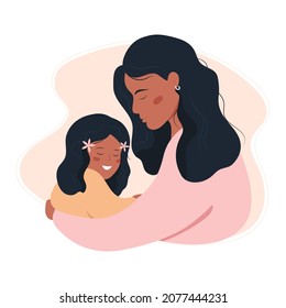 Mother and daughter. Mom hugs her child. Mother's day, holiday concept. Cartoon flat isolated vector design