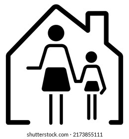 Mother and daughter on house icon. Single parent family concept. Flat vector illustration