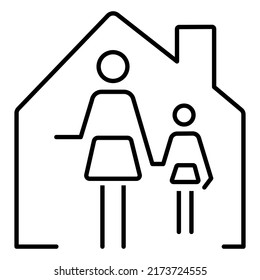 Mother and daughter on house line icon. Single parent family concept. Flat vector illustration