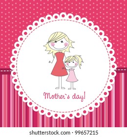 mother and daughter over cute background, hand drawing. vector