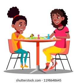 Mother And Daughter Playing A Board Game Together Vector. Isolated Illustration
 