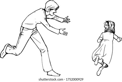 mother and daughter playing chase