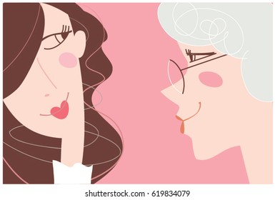 Mother and daughter portrait. Mother's day. Vector illustration