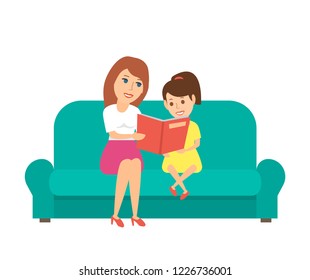 Mother Daughter Reading Book Together Stock Vector (Royalty Free ...