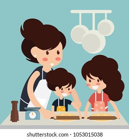 Mother and daughter rolling out the dough for cookies - Cooking together with kid