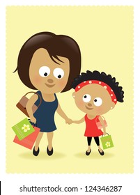 Mother and daughter shopping