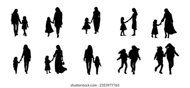 Mother and Daughter Silhouette Illustration Vector Set