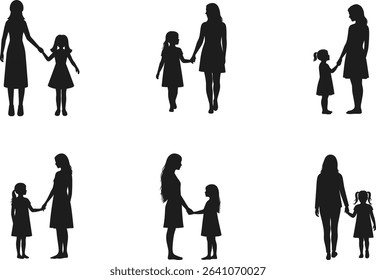 Mother and Daughter Silhouette Set – Family Love and Bond Vector