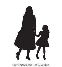 mother and daughter silhouette, vector on white background