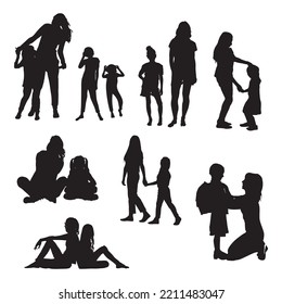 Mother and daughter silhouettes, Mother and child silhouette set