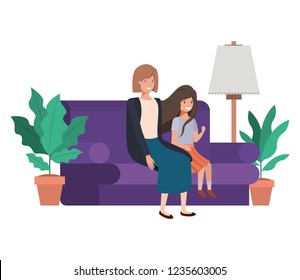 Mother Daughter Sitting Couch Avatar Character Stock Vector (Royalty ...