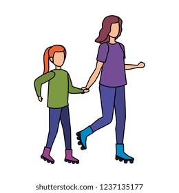 mother with daughter in skates