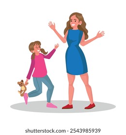 mãe e filha sorrindo em um momento de brincadeira e afeto. ilustração vetorial.