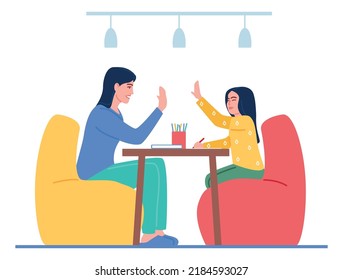 Mother and daughter solved difficult learning problem together isolated on white background