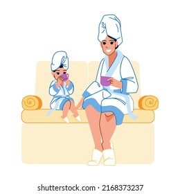 Mother Daughter Spa Vector. Family Beauty Care, Child Skin Facial Mask, Happy Girl Mum Mother Daughter Spa Character. People Flat Cartoon Illustration