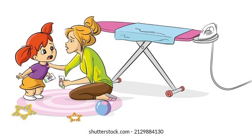 mother daughter talk ironing psychological dialogue home room
