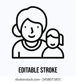 Mother And Daughter Vector Icon, Editable Stroke. 
