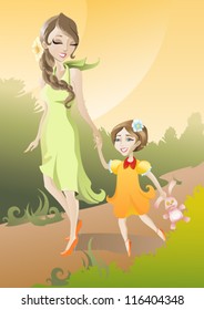 Mother and Daughter/ The vector illustration of Mother and Daughter