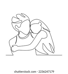 Mother and daughter vector illustration drawn in line art style