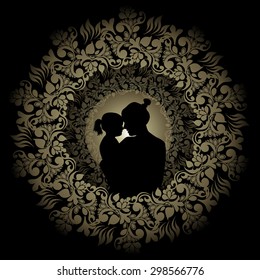 mother and daughter. Vintage background. Vector