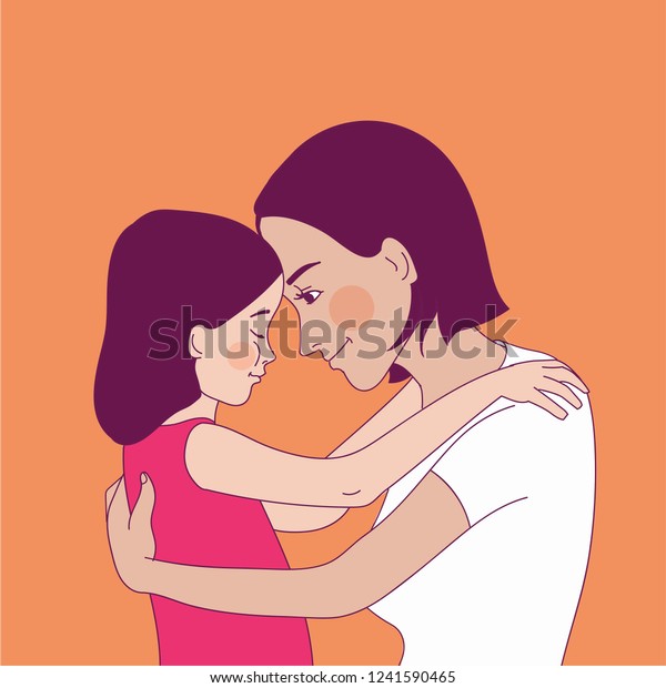 Mother Daughter Warmly Embracing Mother Comforting Stock Vector Royalty Free 1241590465