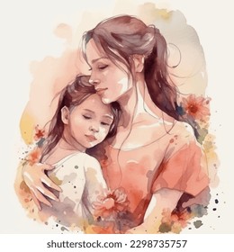 mother and daughter watercolor painting mother's day