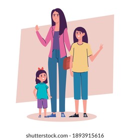 diseño de ilustraciones vectoriales con personajes de avatars de madres con hijas