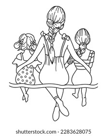 Mother and Daughters. Mom and Daughters. Mother of two girls. Vector illustration.