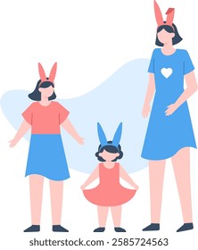 Mother and daughters wearing bunny ears, celebrating Easter together and embodying family unity while enjoying the joy of cherished holiday traditions and springtime festivities