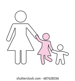 Mother with daugther and son pictogram
