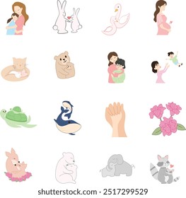 Mother Day Animal Human Illustration