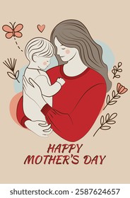 Mother Day Art Graphic Vector Illustrations Mom With Child