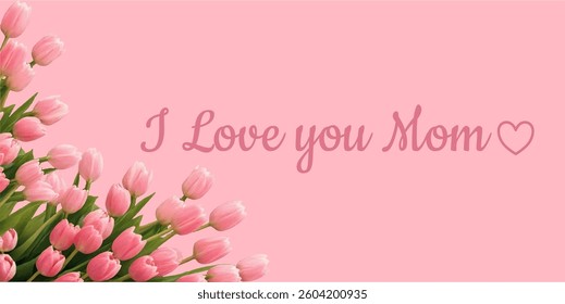 Mother day background with flower and heart. Template for holiday design. Happy Mother's Day greeting template. Background with flower and text. Vector illustration
