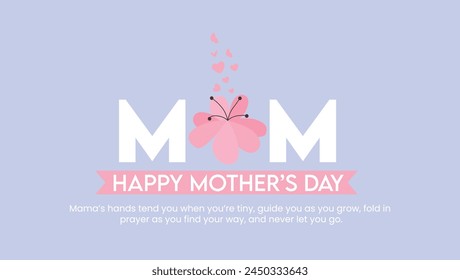 Mother day banner with vector illustration flower, heart and butterfly.