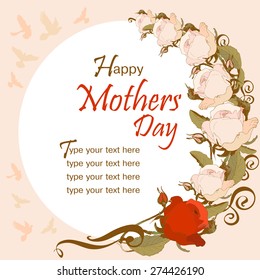 Mother day card with pink and red roses
