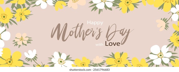 Mother Day Card,Brown Background with spring flower border frame with trendy color,Vector modern banner template with abstract floral pattern design for poster,flyer,greeting card,invitation,promo