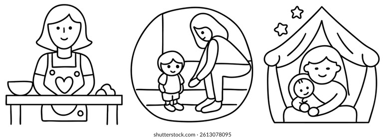A mother day celebration is filled with love as mother prepares meal while her child plays nearby