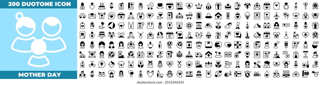 Mother Day Duotone Editable Icons set. Vector illustration in modern thin duotone style of mother day icons: mother, mother's day, mom, etc