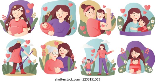 Mother Day Flat Illutration Set