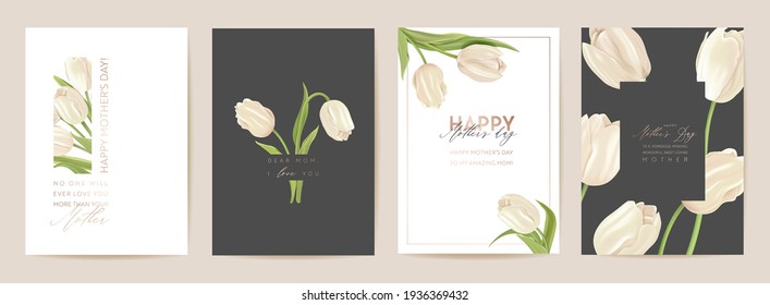 Mother day floral postcard. Mom and child modern card. Spring bouquet vector illustration. Greeting realistic tulip flowers template,  flower background, modern summer party design for mothers