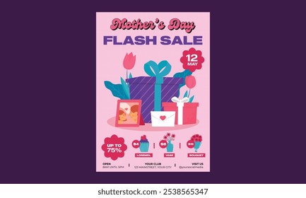 Flyer del Día de la Madre. Feliz Día de la Madre, Día de la Madre Oferta especial de venta, Compra ahora, Hermoso fondo con mariposas y corazón, te amo mamá