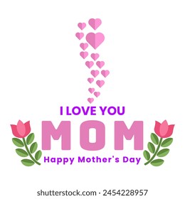 Mother day greeting card vector illustration with hearts shape mom icon. International holiday happy mother's day with text i love you mom banner or poster template design 