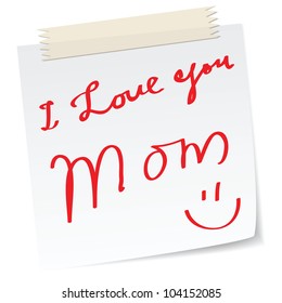 mother day greetings on a paper notes, with handwritten message.