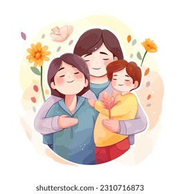 Mother Day Happy Asian Celebrate Hand Drawn Watercolor Illustration