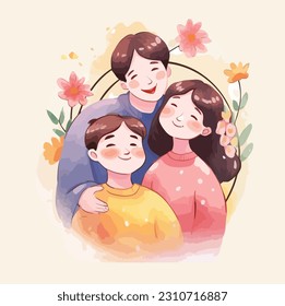 Mother Day Happy Asian Celebrate Hand Drawn Watercolor Illustration