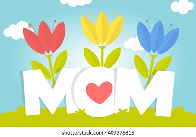 Mother day. Happy Mother's day card with fresh flowers. Happy Mother's Day. Mother day Typographical Background. Happy Mother's Day Vector Lettering