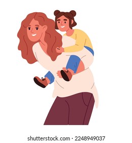 mother day. Happy woman with child in back. care about kid. Flat vector illustration